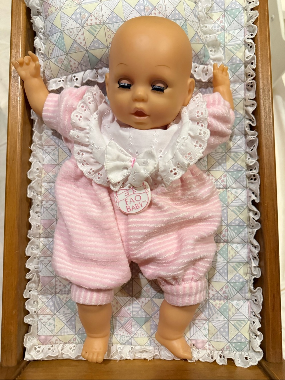 FAO Schwarz Baby Doll in Pink and White Outfit